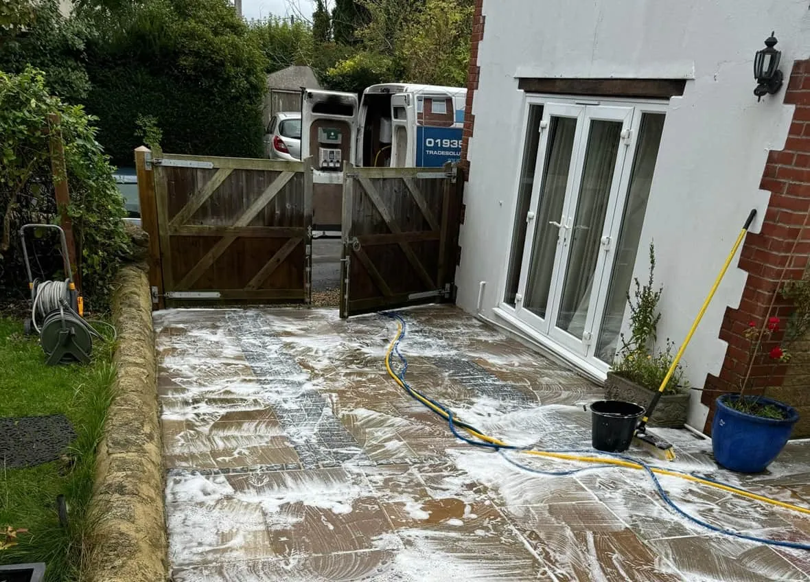 Eco friendly chemical solution applied to tackle any remaining lichen or blackspot so the patio looks like new.